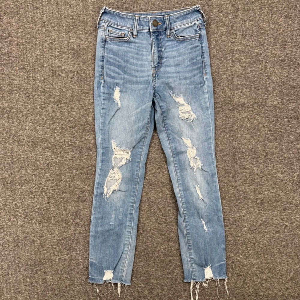 Sol High Rise Crop Distressed Skinny Jeans Light Wash Raw Hem Womens Size 0 24W - Picture 1 of 8